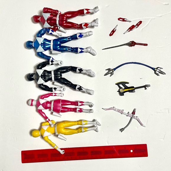 MMPR POWER RANGERS LEGACY COMPLETE METALLIC SET COLLECTION W/ WEAPONS - Picture 4 of 8